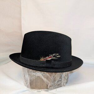 VTG Dobbs Fifth Avenue Velour Black Fur Felt Rope Band Fedora Hat 7 1/8 w/box
